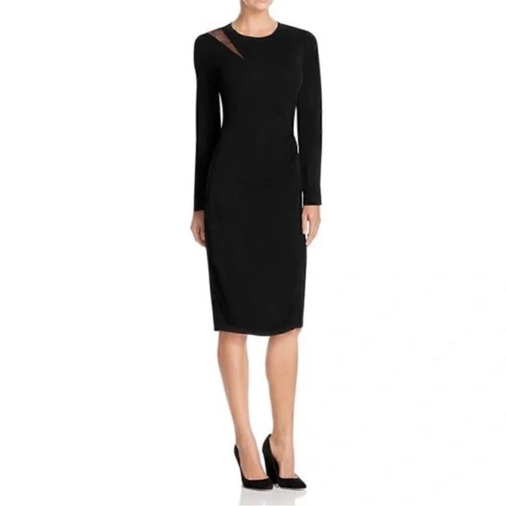 New Elie Tahari Black Jersey Saniya Lace Shoulder Cocktail Dress